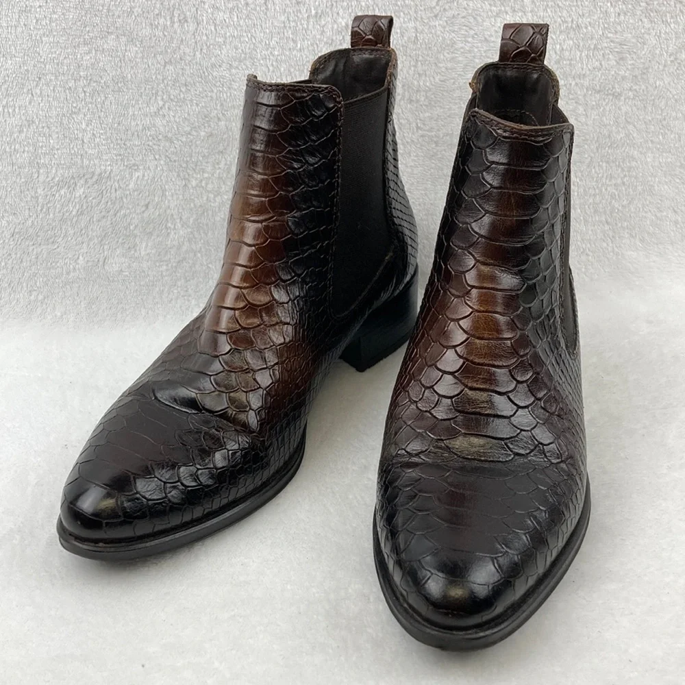 Ateliers Bobby Anaconda Snake Leather Chelsea Booties sz 7